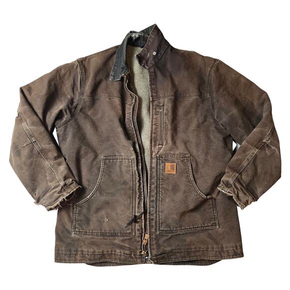 VTG Early 00s Mocha Brown Distressed Carhartt Arctic Work Jacket XL Tall - Picture 1 of 14